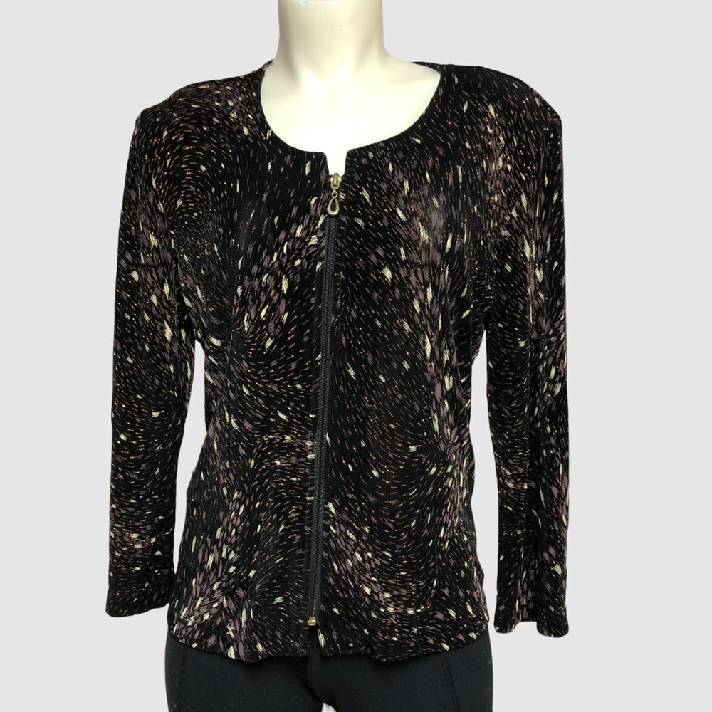 Vintage Artex Collection Black/Bronze Zip Up Women's Top Size Med